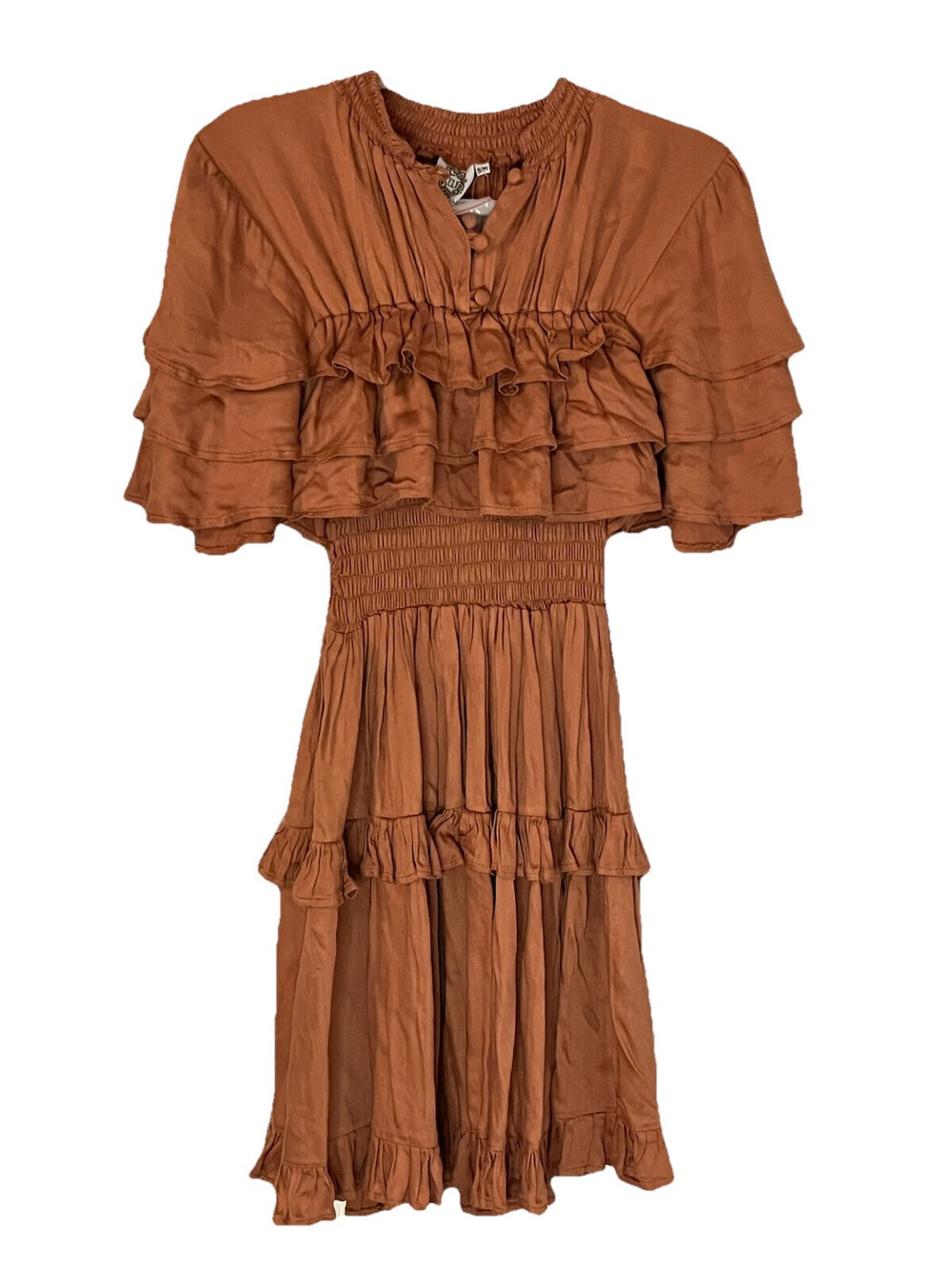 ELF Hand Made Rust Tiered Linnette Mini Dress Small NWT